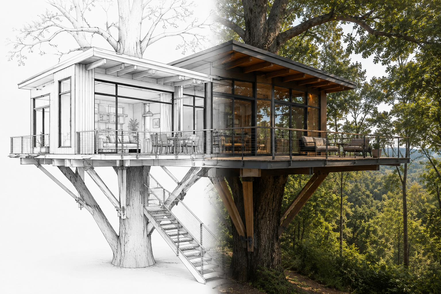 Du croquis à la réalisation d'une cabane perchée